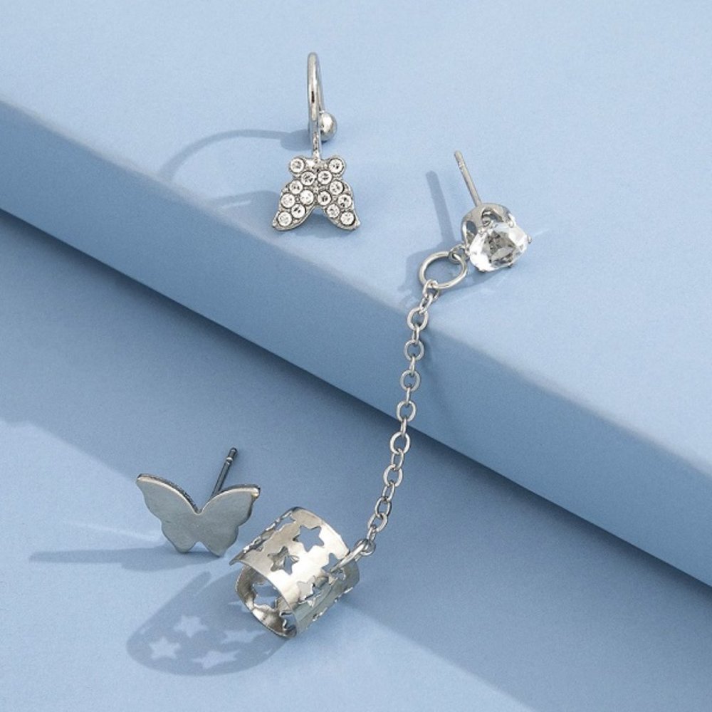 New Silver Beauty Butterfly Glossy Stone Sliver 3Pc Set - Picture 2 of 5
